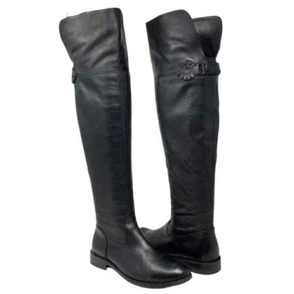 Frye Shirley Over-The-Knee Black Leather Riding Boots - Size 6.5 - Picture 5 of 14